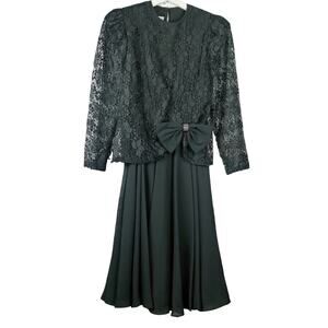Vintage In the Mood dress women size 8 black long sleeve lace MOB demure formal